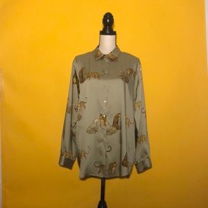 ZARA Long Sleeve Tiger Print Blouse XL